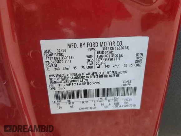 2014 Ford F-150 XL with VIN 1FTMF1CTXEFB06729, listed as a Copart auction lot 87945925 with 17,909 mi miles and Salvage title. Bid and sale history available at DreamBid. Image 13.