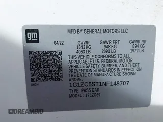 2022 Chevrolet Malibu LS with VIN 1G1ZC5ST1NF148707, listed as a IAAI auction lot 41606163 with 62,261 mi miles and . Bid and sale history available at DreamBid. Image 9.