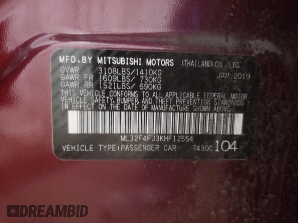 2019 Mitsubishi Mirage G4 SE with VIN ML32F4FJ3KHF12554, listed as a Copart auction lot 63948253 with 26,091 mi miles. Bid and sale history available at carsss.com. Image 12.