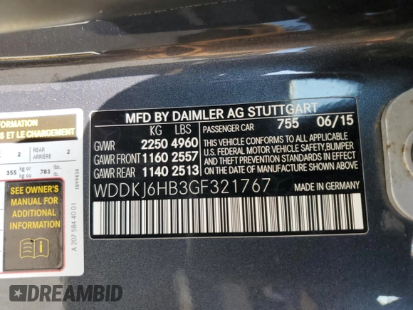 2016 Mercedes-Benz E 400 with VIN WDDKJ6HB3GF321767, listed as a Copart auction lot 61826015 with 76,314 mi miles and Salvage title. Bid and sale history available at DreamBid. Image 12.