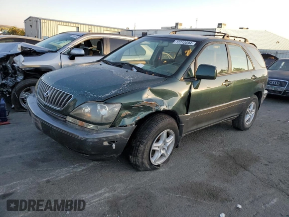 1999 Lexus RX 300 Luxury SUV with VIN JT6HF10U1X0079948, listed as a Copart auction lot 72213594 with 188,905 mi miles and Salvage Title. Bid and sale history available at carsss.com. Image 1.