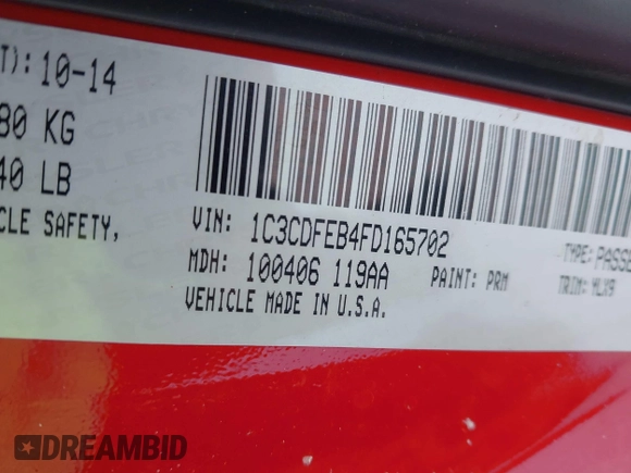 2015 Dodge Dart GT with VIN 1C3CDFEB4FD165702, listed as a IAAI auction lot 41612804 with 137,872 mi miles. Bid and sale history available at carsss.com. Image 9.
