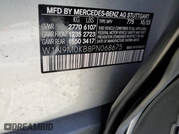 2023 Mercedes-Benz EQB 300 z VIN W1N9M0KB8PN068675, wystawiony jako Copart lot #65849434 z przebiegiem 3 022 mil mil oraz Szkoda całkowita • Salvage title. Historia ofert i sprzedaży dostępna na DreamBid. Obrazek 13.