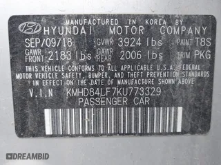 2019 Hyundai Elantra Preferred with VIN KMHD84LF7KU773329, listed as a IAAI auction lot 41434350 with 63,484 mi miles. Bid and sale history available at carsss.com. Image 9.