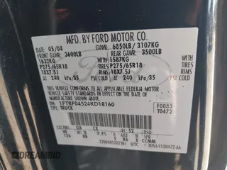 2004 Ford F-150 XLT z VIN 1FTRF04524KD18160, wystawiony jako IAAI lot #41774990 z przebiegiem 215 994 mil mil oraz . Historia ofert i sprzedaży dostępna na DreamBid. Obrazek 9.