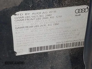 2016 Audi Q5 Premium Plus with VIN WA1L2AFP6GA027221, listed as a IAAI auction lot 42052002 with 90,813 mi miles. Bid and sale history available at carsss.com. Image 9.