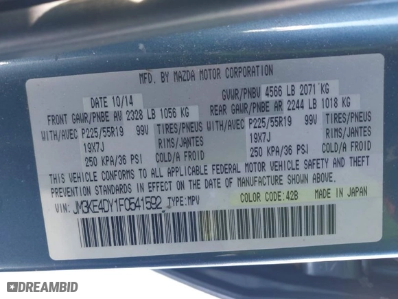 2015 Mazda CX-5 Grand Touring with VIN JM3KE4DY1F0541592, listed as a IAAI auction lot 41585018 with 113,016 mi miles. Bid and sale history available at carsss.com. Image 9.