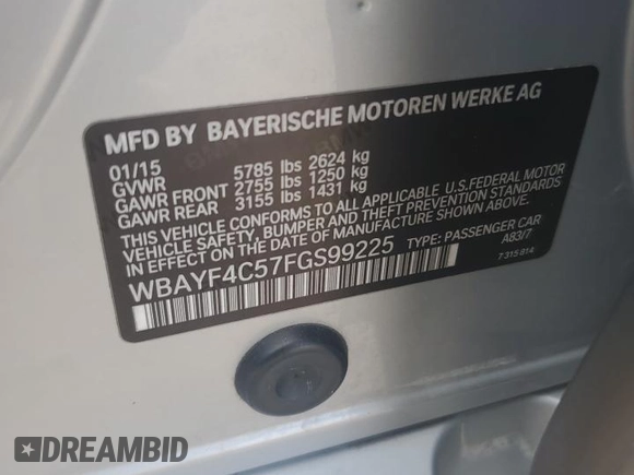 2015 BMW 7 Series 740Li xDrive with VIN WBAYF4C57FGS99225, listed as a Copart auction lot 82167004 with 145,711 mi miles and Salvage Title. Bid and sale history available at carsss.com. Image 12.