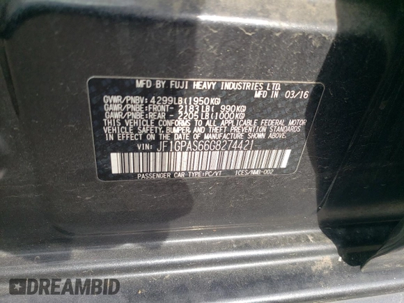 2016 Subaru Impreza Special Sports Premium z VIN JF1GPAS66G8274421, wystawiony jako Copart lot #51123575 z przebiegiem 88 651 mil mil oraz Szkoda całkowita • Salvage title. Historia ofert i sprzedaży dostępna na DreamBid. Obrazek 12.