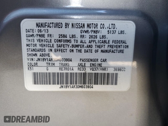 2013 Infiniti M z VIN JN1BY1AR3DM603904, wystawiony jako Copart lot #53673135 z przebiegiem 158 066 mil mil oraz Czysty tytuł • Clean title. Historia ofert i sprzedaży dostępna na DreamBid. Obrazek 12.