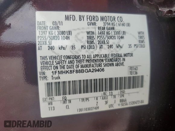 2011 Ford Explorer Limited with VIN 1FMHK8F88BGA29406, listed as a Copart auction lot 60632465 with 148,584 mi miles and Salvage title. Bid and sale history available at DreamBid. Image 13.