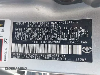 2016 Toyota Camry XLE z VIN 4T1BF1FK7GU502816, wystawiony jako IAAI lot #42129658 z przebiegiem 179 177 mil mil oraz . Historia ofert i sprzedaży dostępna na DreamBid. Obrazek 9.