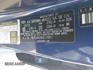 2019 Kia Forte LXS with VIN 3KPF24AD6KE119811, listed as a IAAI auction lot 40063435 with 35,897 mi miles. Bid and sale history available at carsss.com. Image 9.