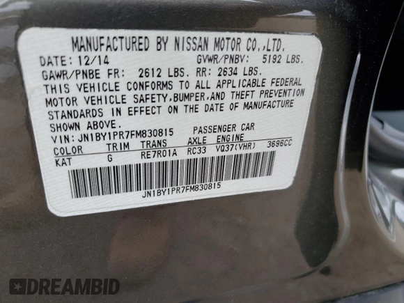 2015 Infiniti Q70 with VIN JN1BY1PR7FM830815, listed as a Copart auction lot 53296645 with 110,872 mi miles and Salvage Title. Bid and sale history available at DreamBid. Image 13.