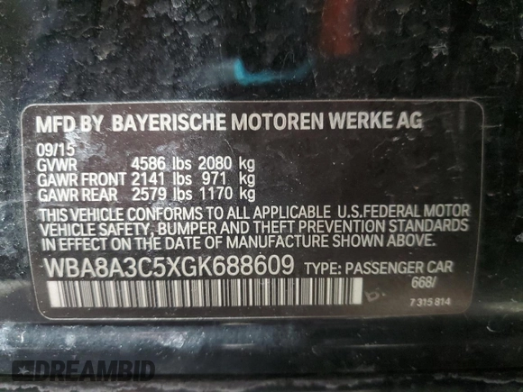 2016 BMW 3 Series 320i xDrive with VIN WBA8A3C5XGK688609, listed as a Copart auction lot 45918235 with 135,066 mi miles and Salvage Title. Bid and sale history available at DreamBid. Image 14.