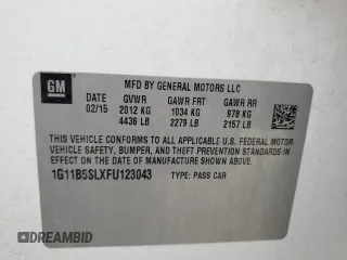 2015 Chevrolet Malibu LS with VIN 1G11B5SLXFU123043, listed as a Copart auction lot 52637855 with 151,417 mi miles and Salvage Title. Bid and sale history available at DreamBid. Image 12.