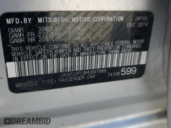 2017 Mitsubishi Lancer ES with VIN JA32U2FU9HU007065, listed as a Copart auction lot 52847115 with 127,981 mi miles and Clean Title. Bid and sale history available at DreamBid. Image 12.