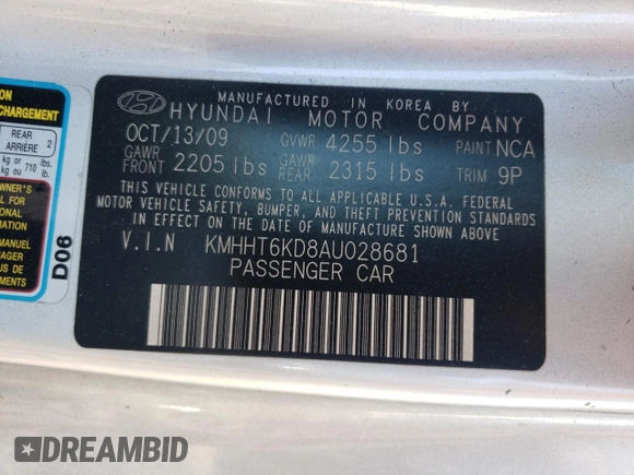 2010 Hyundai Genesis Coupe z VIN KMHHT6KD8AU028681, wystawiony jako Copart lot #52530985 z przebiegiem 112 575 mil mil oraz Szkoda całkowita • Salvage title. Historia ofert i sprzedaży dostępna na DreamBid. Obrazek 13.