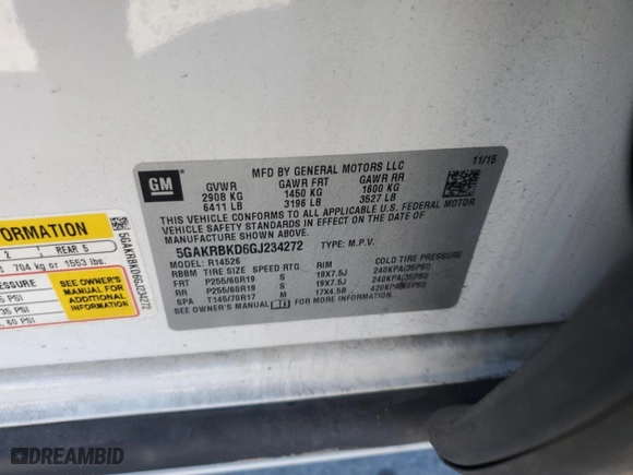 2016 Buick Enclave Leather with VIN 5GAKRBKD6GJ234272, listed as a Copart auction lot 46359725 with 204,006 mi miles and Salvage Title. Bid and sale history available at carsss.com. Image 12.