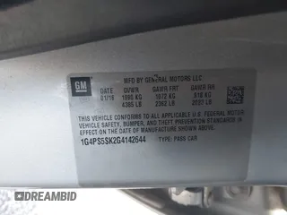 2016 Buick Verano Group with VIN 1G4PS5SK2G4142644, listed as a IAAI auction lot 42722651 with 197,716 mi miles and . Bid and sale history available at DreamBid. Image 9.