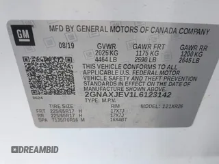 2020 Chevrolet Equinox LT z VIN 2GNAXJEV1L6123142, wystawiony jako IAAI lot #42005852 z przebiegiem 87 169 mil mil oraz . Historia ofert i sprzedaży dostępna na DreamBid. Obrazek 9.