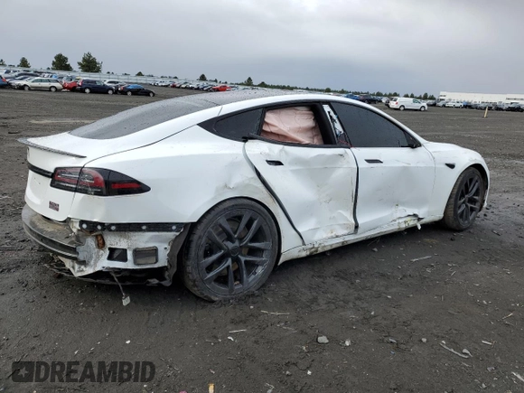 2022 Tesla Model S Plaid with VIN 5YJSA1E62NF490541, listed as a Copart auction lot 51149205 with Not provided miles and Salvage title. Bid and sale history available at DreamBid. Image 3.
