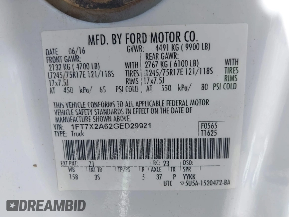 2016 Ford Super Duty F-250 SRW XLT with VIN 1FT7X2A62GED29921, listed as a IAAI auction lot 41725044 with 238,940 mi miles. Bid and sale history available at carsss.com. Image 9.