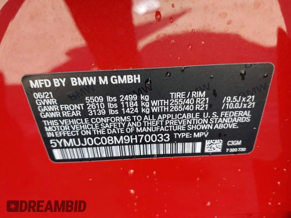2021 BMW X4 M with VIN 5YMUJ0C08M9H70033, listed as a IAAI auction lot 41671276 with 18,151 mi miles. Bid and sale history available at carsss.com. Image 9.