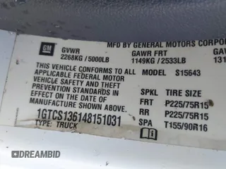 2004 GMC Canyon 1SB SLE Z85 z VIN 1GTCS136148151031, wystawiony jako IAAI lot #41944765 z przebiegiem 170 667 mil mil oraz . Historia ofert i sprzedaży dostępna na DreamBid. Obrazek 9.