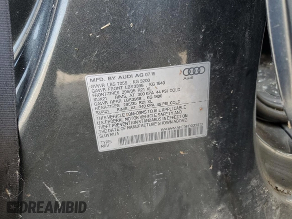 2015 Audi Q7 3.0L TDI Prestige with VIN WA1WMAFE0FD033213, listed as a Copart auction lot 71617244 with 0 mi miles and Salvage Title. Bid and sale history available at carsss.com. Image 13.