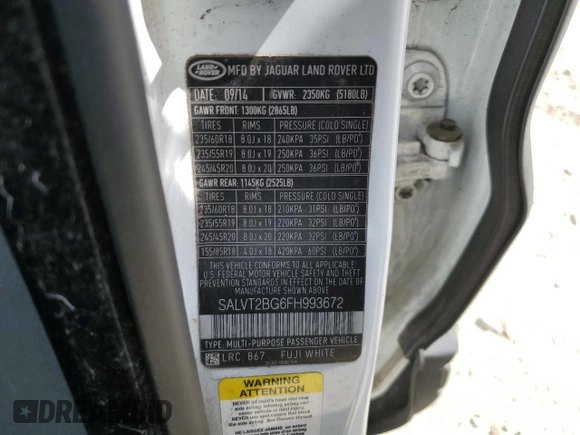 2015 Land Rover Range Rover Evoque Dynamic z VIN SALVT2BG6FH993672, wystawiony jako Copart lot #53479235 z przebiegiem 128 459 mil mil oraz Szkoda całkowita • Salvage title. Historia ofert i sprzedaży dostępna na DreamBid. Obrazek 13.