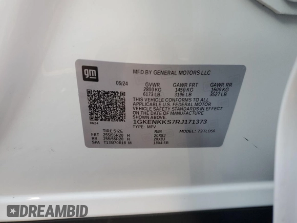 2024 GMC Acadia FWD Elevation z VIN 1GKENKKS7RJ171373, wystawiony jako Copart lot #68134624 z przebiegiem 1 632 mil mil oraz Szkoda całkowita • Salvage title. Historia ofert i sprzedaży dostępna na DreamBid. Obrazek 14.