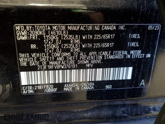 2023 Toyota RAV4 LE with VIN 2T3F1RFV8PW376191, listed as a Copart auction lot 46405804 with 18,376 mi miles and Salvage Title. Bid and sale history available at carsss.com. Image 12.