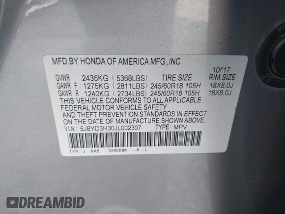2018 Acura MDX with VIN 5J8YD3H30JL002307, listed as a IAAI auction lot 41366353 with 118,489 mi miles and . Bid and sale history available at carsss.com. Image 9.