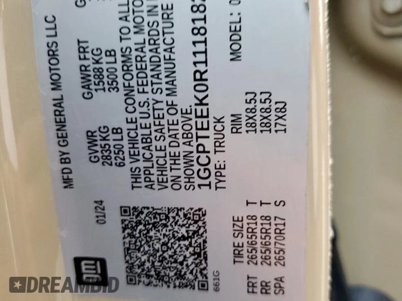 2024 Chevrolet Colorado 4WD Trail Boss z VIN 1GCPTEEK0R1118182, wystawiony jako Copart lot #57775425 z przebiegiem 2 590 mil mil oraz Szkoda całkowita • Salvage title. Historia ofert i sprzedaży dostępna na DreamBid. Obrazek 12.