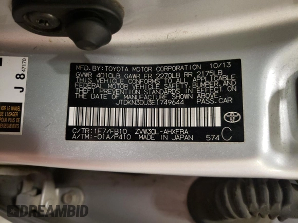 2014 Toyota Prius Four z VIN JTDKN3DU3E1749644, wystawiony jako Copart lot #56952265 z przebiegiem 201 951 mil mil oraz Szkoda całkowita • Salvage title. Historia ofert i sprzedaży dostępna na DreamBid. Obrazek 12.