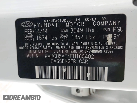 2014 Hyundai Accent SE z VIN KMHCU5AE4EU163402, wystawiony jako IAAI lot #41755872 z przebiegiem 161 017 mil mil oraz . Historia ofert i sprzedaży dostępna na DreamBid. Obrazek 9.