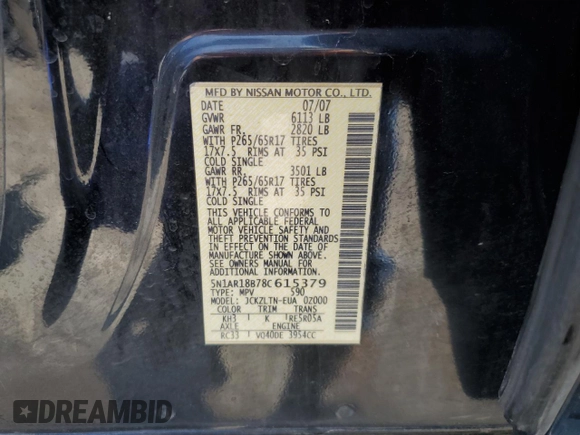 2008 Nissan Pathfinder SE z VIN 5N1AR18B78C615379, wystawiony jako Copart lot #57638255 z przebiegiem 175 140 mil mil oraz Szkoda całkowita • Salvage title. Historia ofert i sprzedaży dostępna na DreamBid. Obrazek 14.