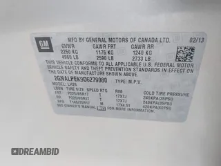 2013 Chevrolet Equinox LT with VIN 2GNALPEK9D6279080, listed as a IAAI auction lot 41946112 with 196,276 mi miles and . Bid and sale history available at DreamBid. Image 9.