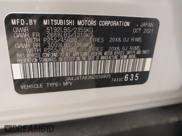 2022 Mitsubishi Outlander ES with VIN JA4J4TA83NZ039905, listed as a IAAI auction lot 41799784 with 9,412 mi miles. Bid and sale history available at carsss.com. Image 9.