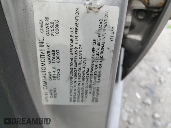 2002 Chevrolet Tracker with VIN 2CNBE13C926934704, listed as a Copart auction lot 70717194 with 189,076 mi miles and Salvage title. Bid and sale history available at DreamBid. Image 12.