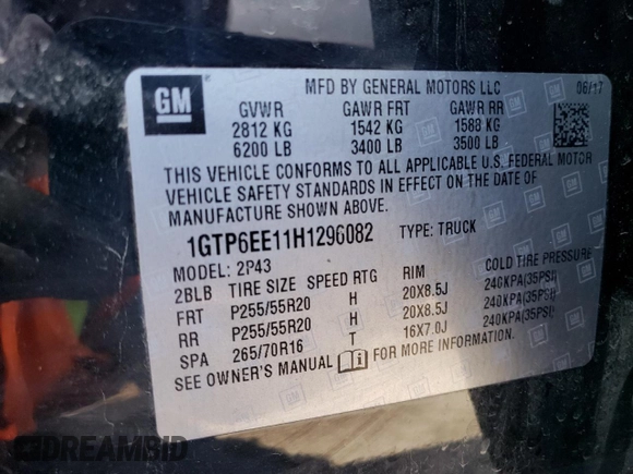 2017 GMC Canyon 4WD Denali with VIN 1GTP6EE11H1296082, listed as a Copart auction lot 65597584 with 89,113 mi miles and Salvage Title. Bid and sale history available at carsss.com. Image 12.