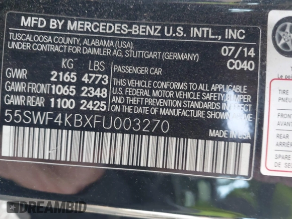2015 Mercedes-Benz C-Class C 300 Luxury with VIN 55SWF4KBXFU003270, listed as a IAAI auction lot 41775482 with 115,853 mi miles. Bid and sale history available at carsss.com. Image 9.
