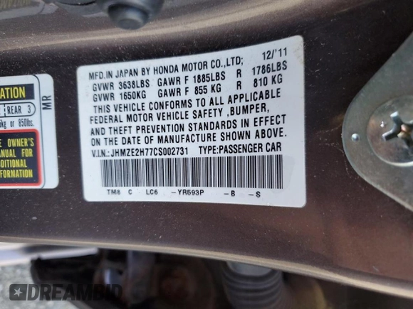 2012 Honda Insight EX z VIN JHMZE2H77CS002731, wystawiony jako Copart lot #47240475 z przebiegiem 139 627 mil mil oraz Szkoda całkowita • Salvage title. Historia ofert i sprzedaży dostępna na DreamBid. Obrazek 12.