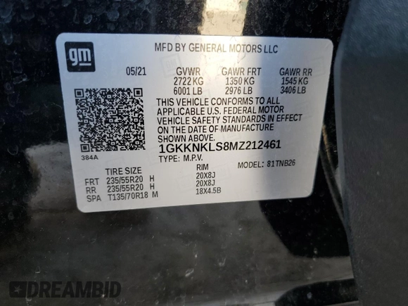 2021 GMC Acadia SLE z VIN 1GKKNKLS8MZ212461, wystawiony jako Copart lot #55786595 z przebiegiem 47 128 mil mil oraz Szkoda całkowita • Salvage title. Historia ofert i sprzedaży dostępna na DreamBid. Obrazek 12.