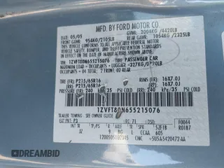 2005 Ford Mustang Deluxe with VIN 1ZVFT80N655215076, listed as a IAAI auction lot 42851590 with 295,317 mi miles and . Bid and sale history available at DreamBid. Image 9.