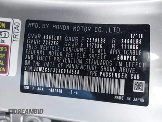 2018 Honda Clarity Touring with VIN JHMZC5F32JC014588, listed as a IAAI auction lot 42066633 with 89,316 mi miles. Bid and sale history available at carsss.com. Image 9.
