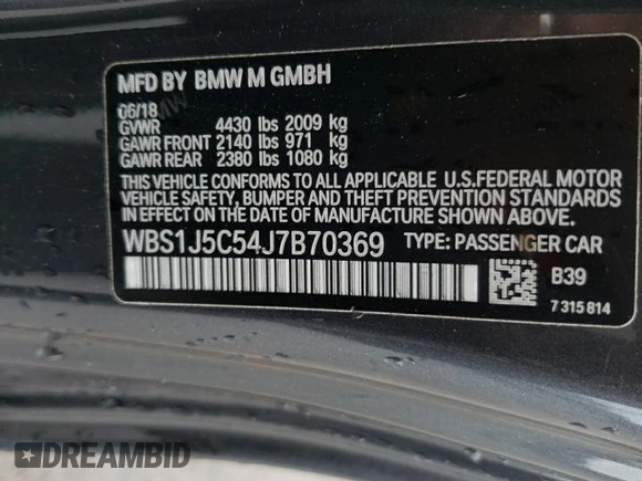2018 BMW M2 z VIN WBS1J5C54J7B70369, wystawiony jako Copart lot #47759695 z przebiegiem 51 189 mil mil oraz Szkoda całkowita • Salvage title. Historia ofert i sprzedaży dostępna na DreamBid. Obrazek 15.