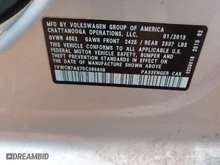 2013 Volkswagen Passat TDI SEL Premium with VIN 1VWCN7A37DC085808, listed as a IAAI auction lot 41399751 with 121,926 mi miles. Bid and sale history available at carsss.com. Image 9.