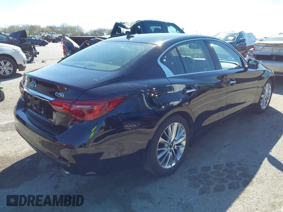 2020 Infiniti Q50 Premium with VIN JN1EV7AR3LM254279, listed as a IAAI auction lot 41877606 with 55,454 mi miles and . Bid and sale history available at DreamBid. Image 4.